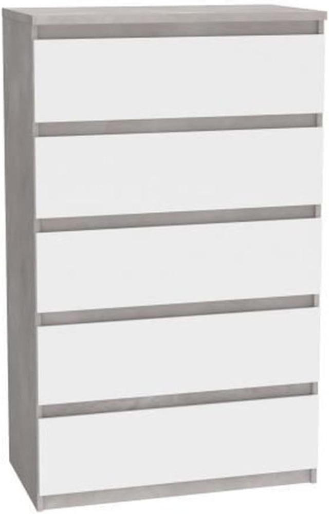 FORTE Chelsea Hohe Kommode 77 mit 5 Schubladen, Weiß/Betonoptik Dekor, 77,2 cm breit x 128,1 cm hoch x 42,2 cm tief Bild 1