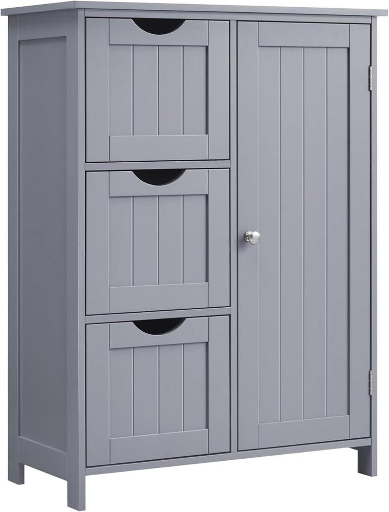 VASAGLE Badezimmerschrank, schmaler Badschrank, Beistellschrank, Kommode, mit 3 Schubladen, Schranktür, verstellbare Ablage, 30 x 60 x 81 cm, Taubengrau BBC049G02 Bild 1