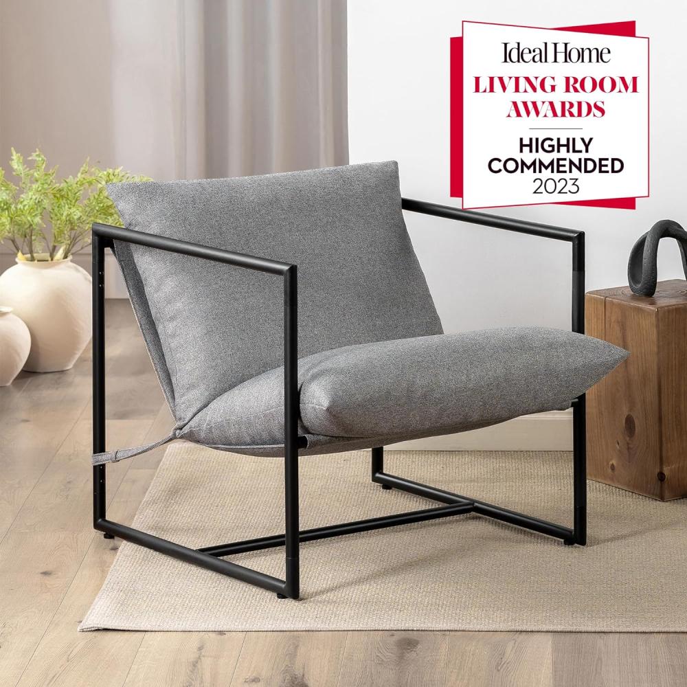 Zinus Aidan Sling Accent Chair | Sessel mit Metallrahmen und Polsterung aus zerkleinertem Schaumstoff | Einfache, werkzeuglose Montage | Sessel in Einer Box | Hellgrau Bild 1