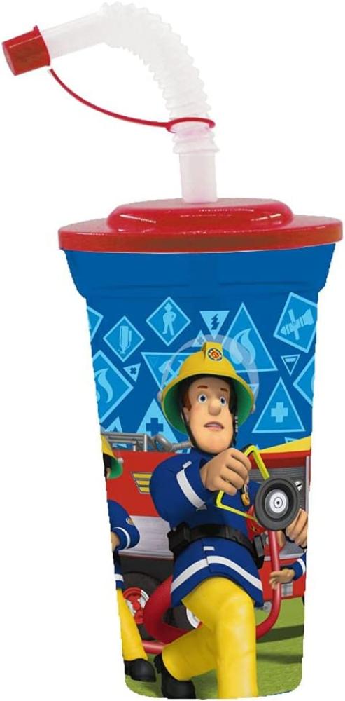 Trink-Becher mit Strohhalm | Feuerwehrmann Sam | 500 ml | Kunststoff | Tasse Bild 1