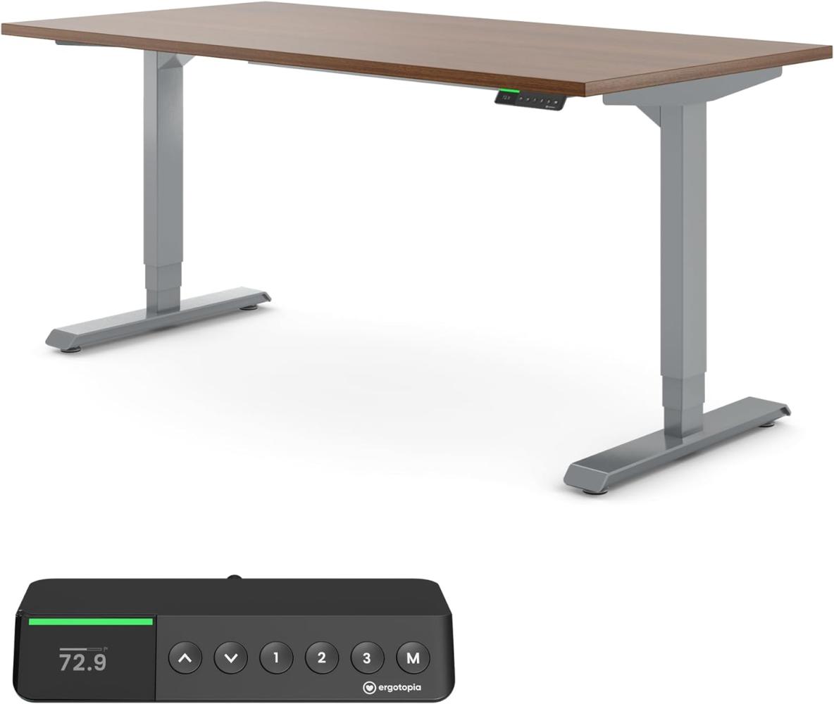 Desktopia Pro X - Elektrisch höhenverstellbarer Schreibtisch / Ergonomischer Tisch mit Memory-Funktion, Nussbaum, Gestell Grau, 160x80 cm Bild 1