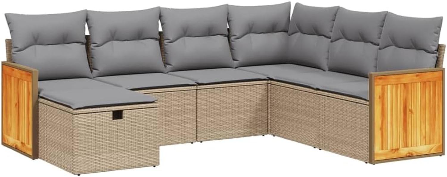 vidaXL 7-tlg. Garten-Sofagarnitur mit Kissen Beige Poly Rattan 3265763 Bild 1