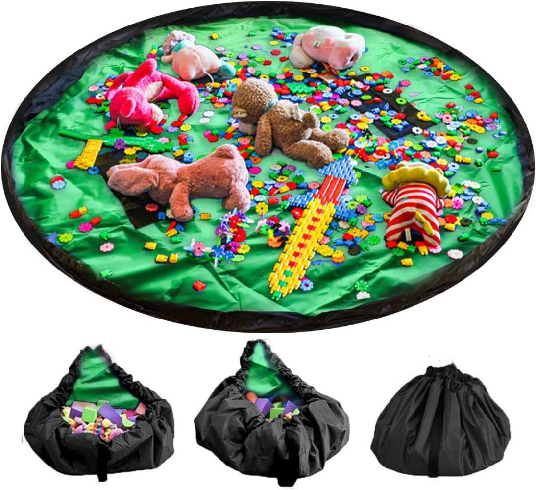 LandJoy Kinder Aufräumsack,Baby Spielzeug Aufbewahrung Spielmatte mit Tragegriff Spieldecke Speicher Tasche Kinderspielzeug-Aufbewahrungsbeutel（150cm Grün） Bild 1