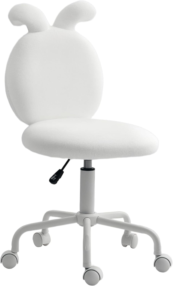 HOMCOM Bürostuhl Schreibtischstuhl mit Hasenohren, Höhenverstellbar (Kosmetikstuhl mit Samtoptik, 1 St), Drehstuhl Schminkstuhl für Schlafzimmer, Weiß Bild 1