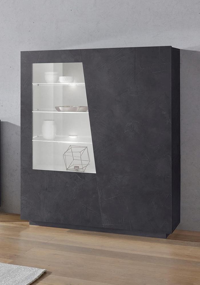 Dmora Moderne Vitrine mit Glastür, Made in Italy, mit weißem LED-Licht, Sideboard mit Regalen, Wohnzimmervitrine, 120x43h146 cm, Farbe Schiefergrau Bild 1