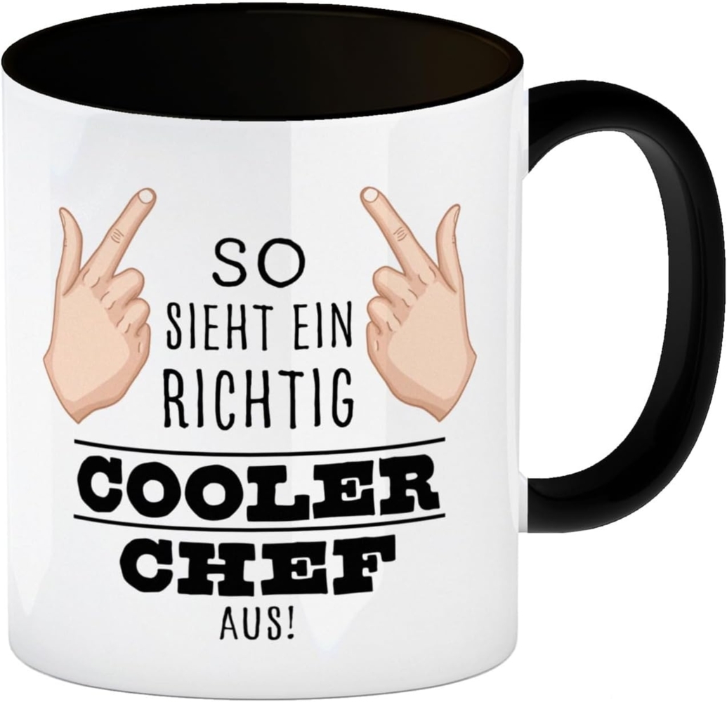 speecheese Tasse So sieht ein richtig cooler Chef aus Kaffeebecher Schwarz für die Bild 1