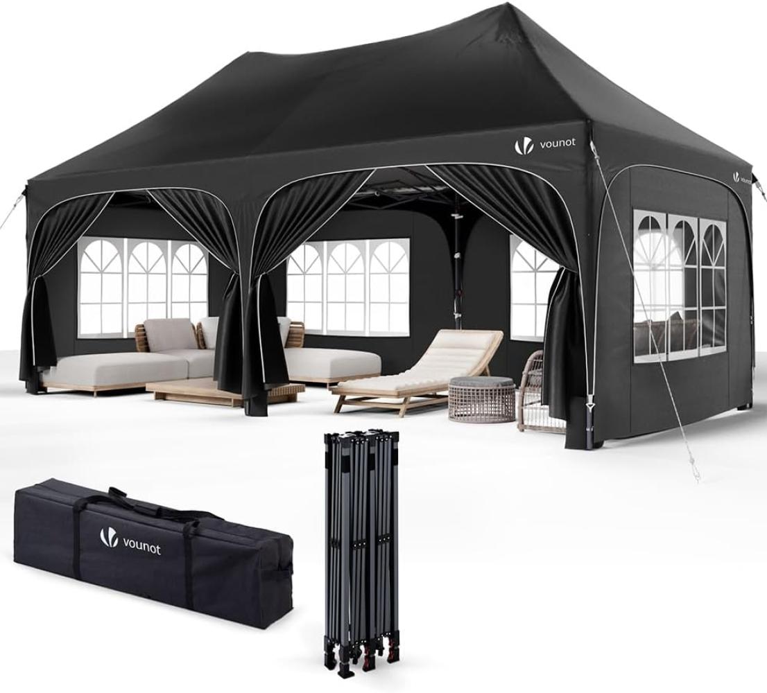 VOUNOT 3x6m Pavillon Wasserdicht mit 6 Seitenwänden, Faltpavillon Stabil, Partyzelt Winterfest, UV-Schutz 50+, Gartenzelt Faltbar mit 6 Sandsäcken und Tragetasche, Schwarz Bild 1