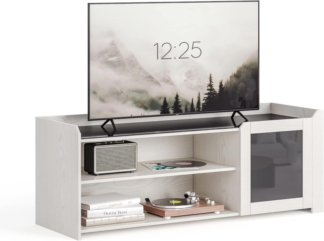 Mondeer Lowboard TV-Schrank, Fernsehtisch, mit 1 Tür und gehärtetem Glas, 120 x 40 x 45 cm, Creme Bild 1