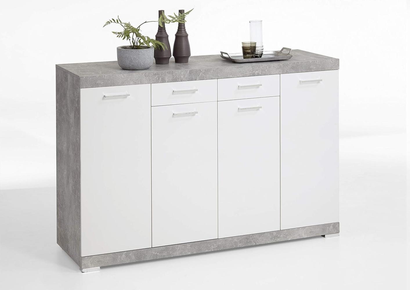 Kommode Sideboard Wäschekommode BRISTOL 44 XL Beton Nb. Weiß Edelglanz 50 cm Tiefe FMD Bild 1