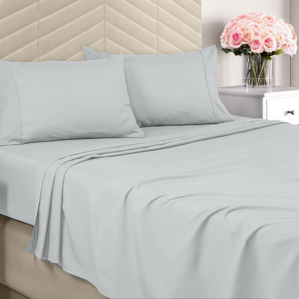 Utopia Bedding Bettwäscheset, gebürstete Mikrofaser, weiche Bettlaken für Kingsize-Bett, enthält 1 Bettbezug, 1 Spannbetttuch und 2 Kissenbezüge, tiefer Umschlag, Hellgrau Bild 1
