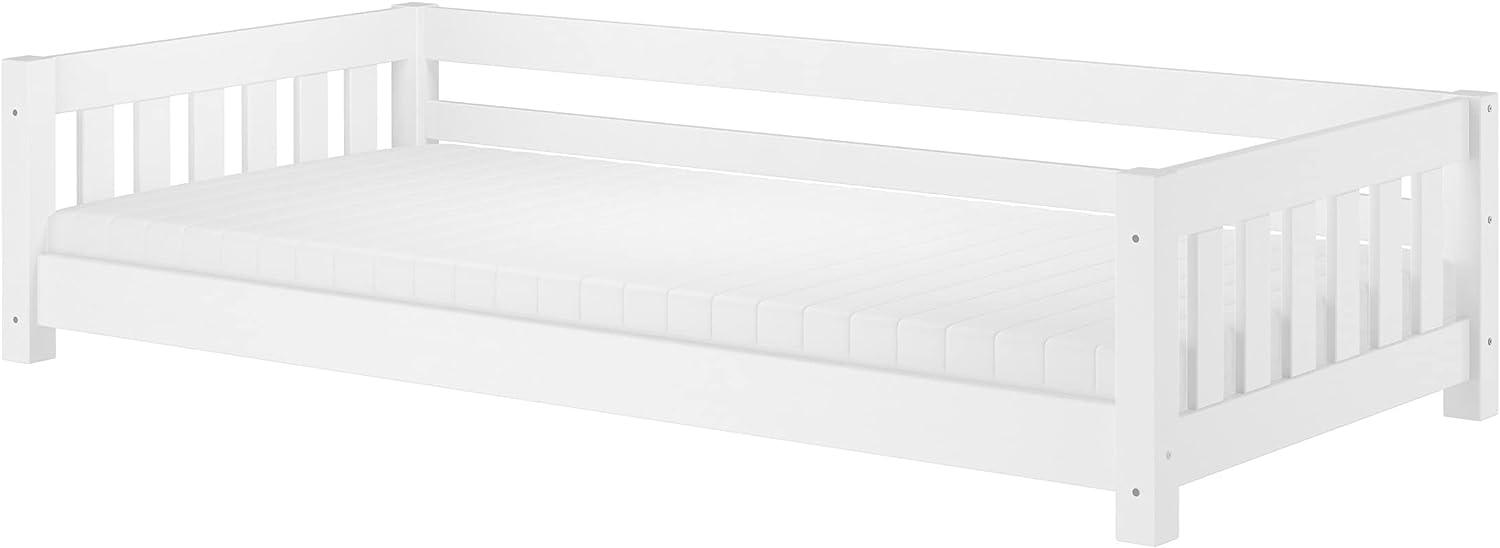 Weißes Bodenbett Kinderbett 90x200 Kiefer massiv Zubehör wählbar V-60.28-09WRollrost und Matratze inkl. Bild 1