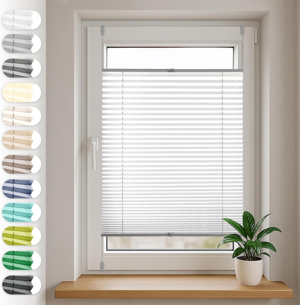 Sonello Plissee Klemmfix ohne Bohren 100x140 cm Grau Faltrollo Plisseerollo Jalousie für Tür & Fenster Blickdicht Sichtschutz Sonnenschutz Fertifplissee Rollo Bild 1