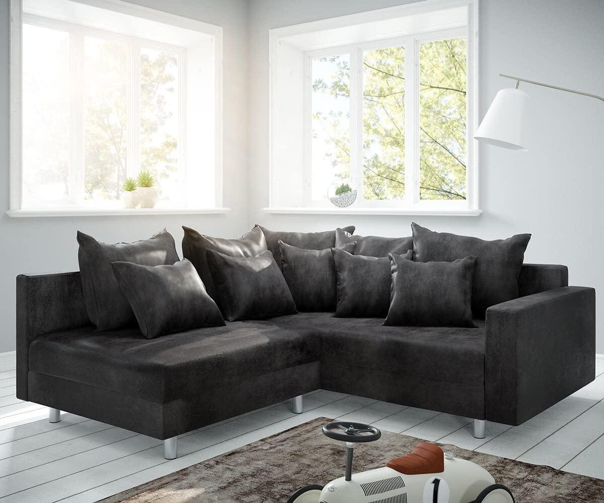 Ecksofa Clovis Anthrazit Antik Optik modular Armlehne Ottomane Rechts Bild 1