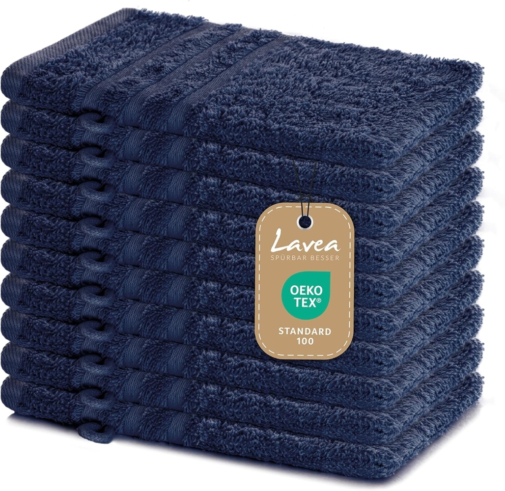 Lavea 10er Set Waschhandschuh 15x21 cm, Frottierserie Elena, Navy Bild 1