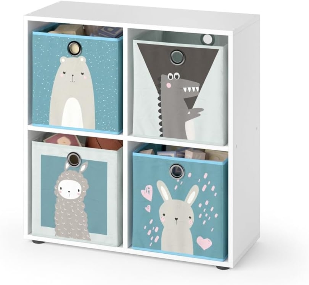 Kinderregal Tetra Weiß 72.6 x 72 cm mit 4 Faltboxen (grau/blau) Vicco Bild 1