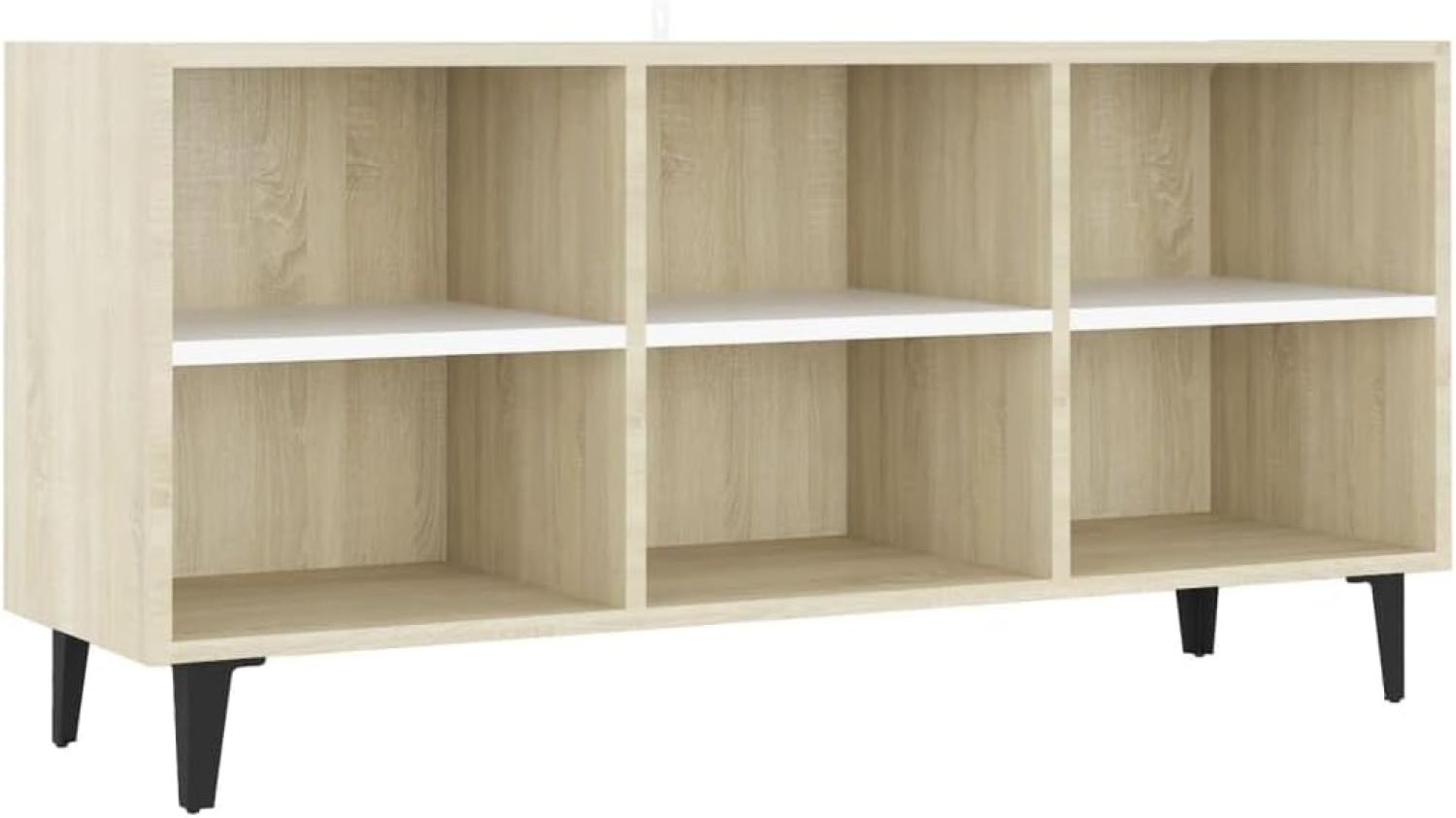 vidaXL TV-Schrank mit Metallbeinen Weiß Sonoma-Eiche 103,5 x 30 x 50 cm Bild 1
