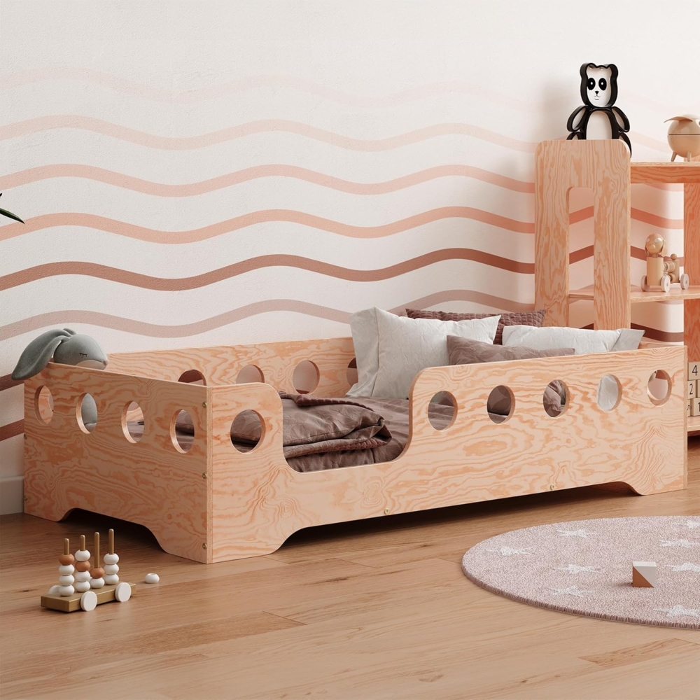 smartwood Kinderbett 80x160 | Holz | Bodenbett TILA 4L mit Rausfallschutz & Lattenrost und sichere Kanten | Montessori Betten für schnelle Montage | Bis 230 kg belastbar Bild 1