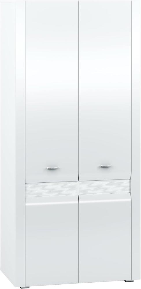 Kleiderschrank "Arko" Stauraumschrank 92cm MDF weiß Hochglanz Bild 1