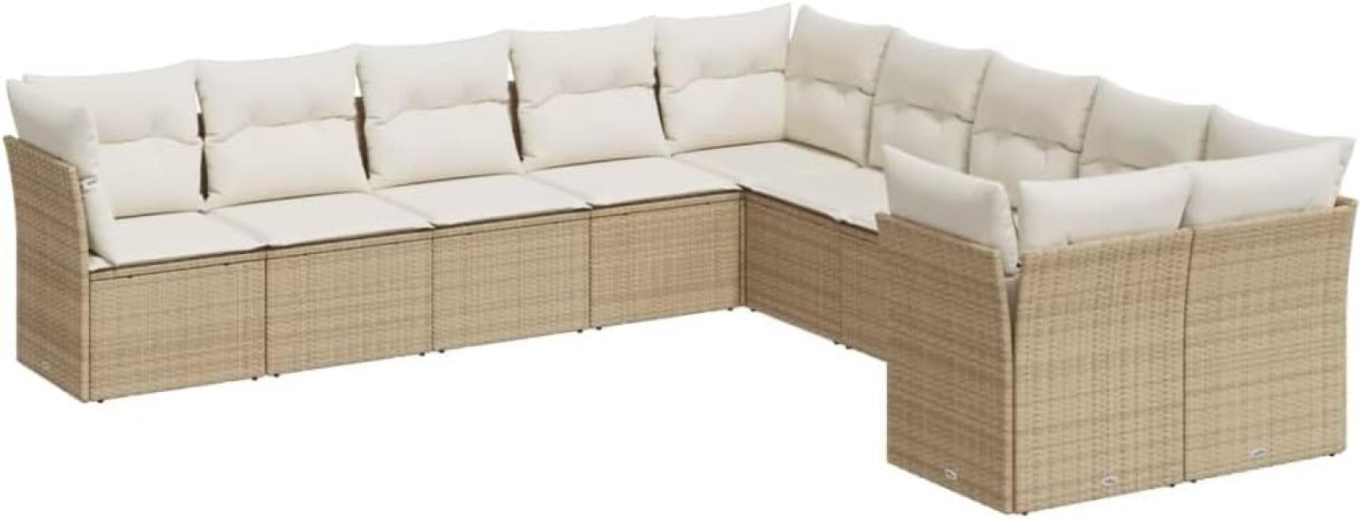 vidaXL 10-tlg. Garten-Sofagarnitur mit Kissen Beige Poly Rattan 3250077 Bild 1