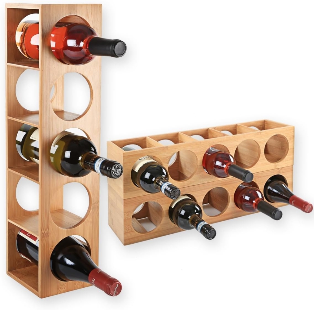 Gräfenstayn Weinregal CUBE - stapelbar aus Bambus-Holz für 5 Wein-Flaschen zum Stellen, Wand-Montage erweiterbar Weinflaschenhalter Weinkiste Flaschenregal Bild 1