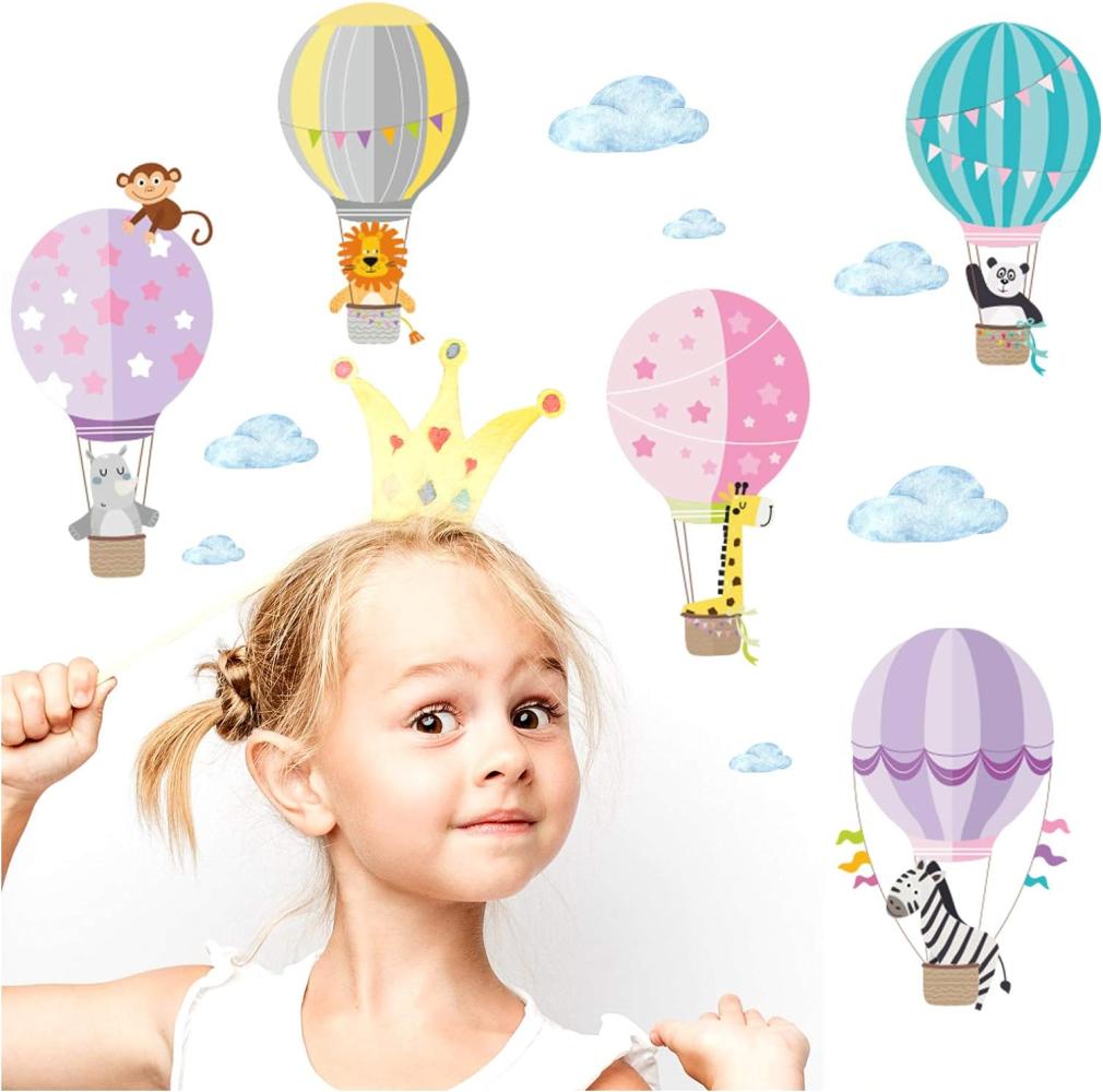 Little Deco Wandaufkleber Kinderzimmer Ballon Tiere Mädchen I 2 A4 Bögen I Wandtattoo Heißluftballon Wandsticker Babyzimmer Elefant Tiere Affen DL214-2 Bild 1