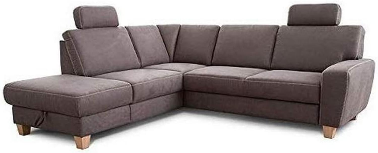 Cavadore Ecksofa Wisconsin mit Federkern / Sofagarnitur in Lederoptik mit 2 Kopfstützen / Landhausstil / Holzfüße in Buche / Mikrofaser / Größe: 248 x 88 x 215 cm (BxHxT) / Farbe: Grau Bild 1