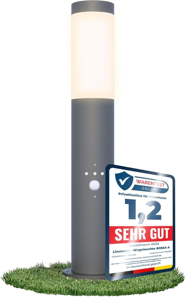 linovum LED Außen-Wandleuchte BOSEA-B Wegeleuchte anthrazit Daemmerungs- & Bewegungsmelder - Poller, Leuchtmittel nicht inklusive Bild 1