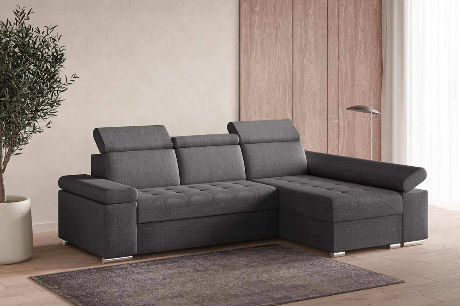 MOEBLO Ecksofa LUKA, modernes Schlafsofa, bequemes Sofa mit Liegefunktion, verstellbare Kopfstützen Sofa, Sofa mit Bettkasten, Ecksofa mit eleganten Metallfüßen, gemütliches Sofa für Wohnzimmer, Schlafsofa mit Stauraum, hochwertiges Ecksofa Stoff, mode... Bild 1