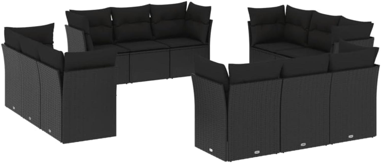 vidaXL 12-tlg. Garten-Sofagarnitur mit Kissen Schwarz Poly Rattan 3249164 Bild 1