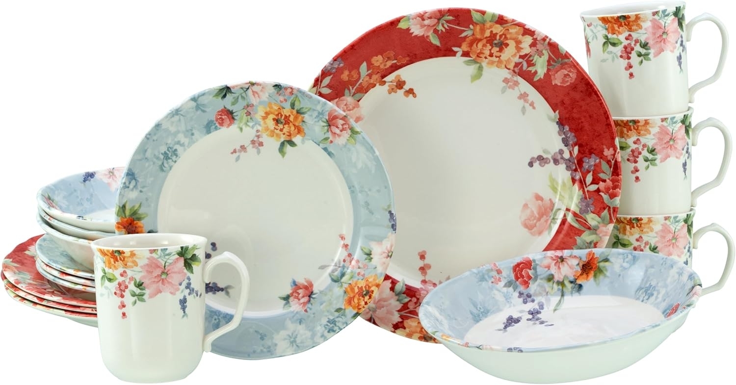 CreaTable 22498 Kombiservice Crimson für 4 Personen, Steingut, mehrfarbig (1 Set, 16-teilig) Bild 1