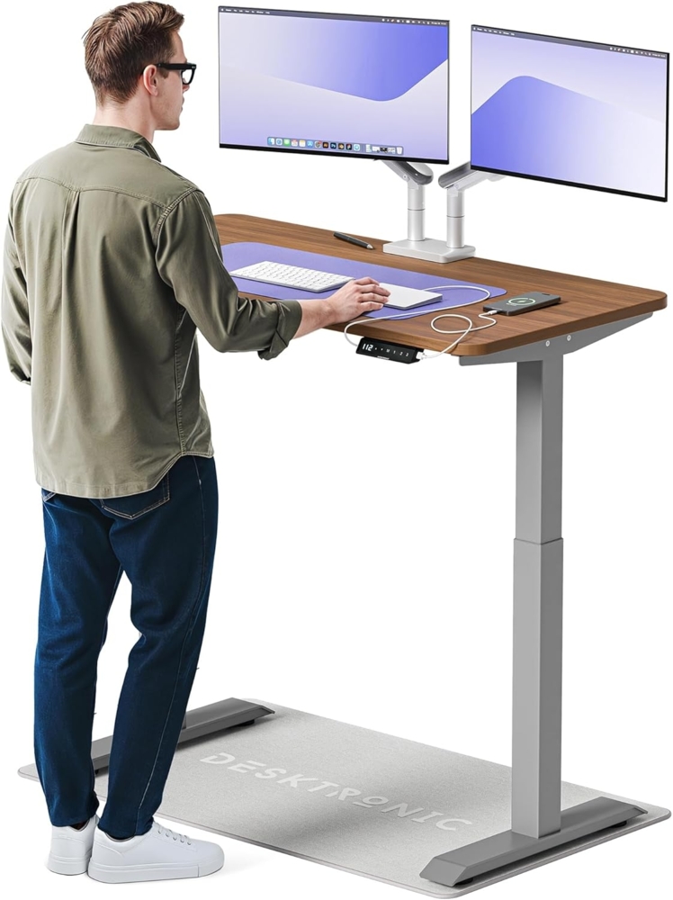 Höhenverstellbarer Schreibtisch (120x60 cm) - Sitz- & Stehpult mit Ladebuchsen - Schreibtisch Höhenverstellbar Elektrisch Touchscreen & Stahlfüßen - Schreibtisch Höhenverstellbar von Desktronic Bild 1