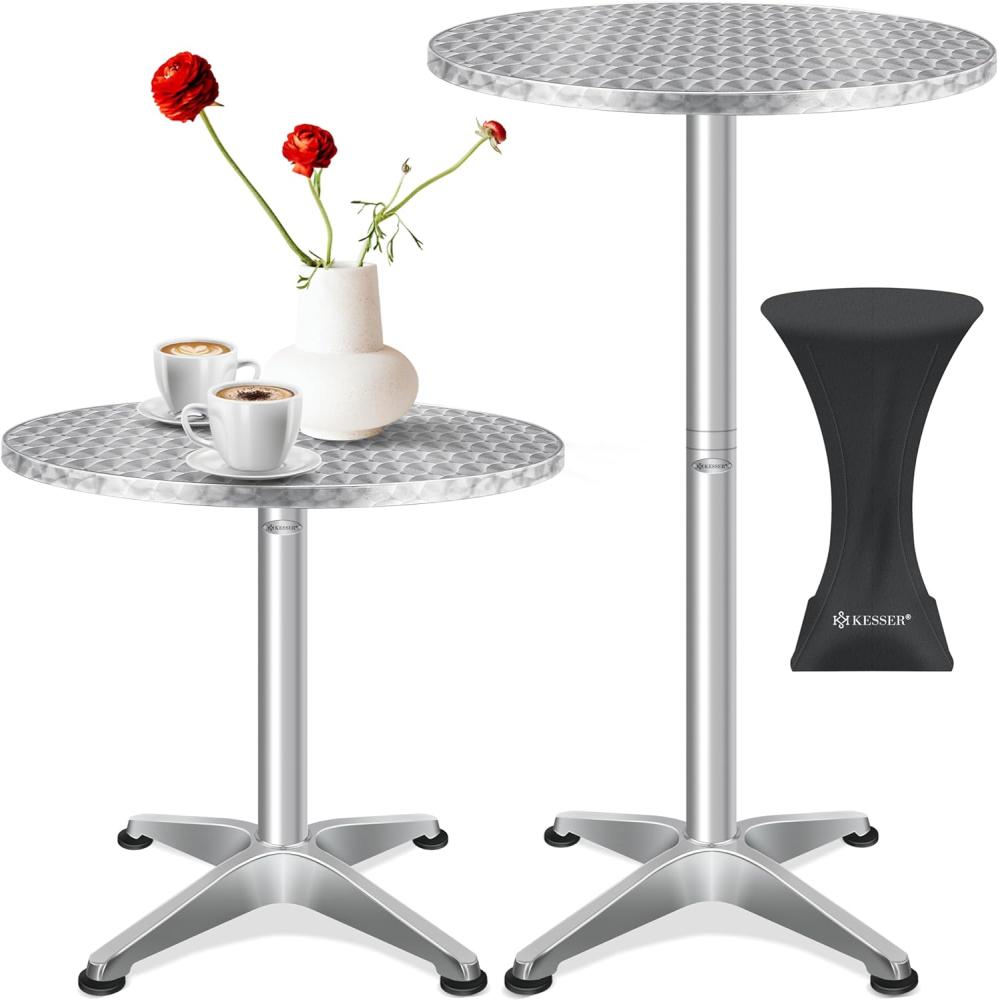 KESSER® 2in1 Stehtisch Bistrotisch Aluminium Edelstahlplatte | höhenverstellbar | 70cm / 115cm | Partytisch Tisch | In- & Outdoor | Hochzeit | Empfangstisch | 4 Standfüße und Regencover Silber, Ø 80 cm, 1er Set Bild 1