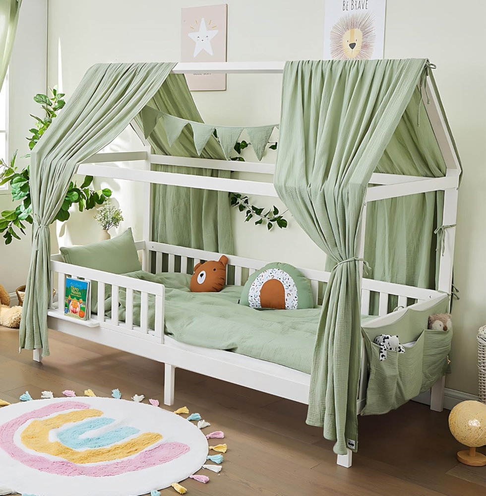 Alavya Home® Hausbett CLOUD aus Buche – FSC® 100% zertifiziert – BESTSELLER! (SET Kinderbett 90x200, inklusive Buchablage Rausfallschutz und Lattenrost), Hausbett 90x200cm für Mädchen und Jungen aus Massiv Buchenholz Bild 1