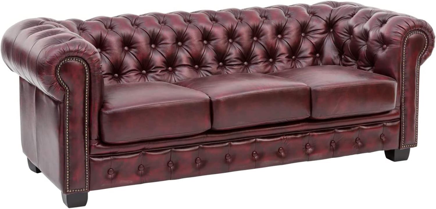 Sofa Chesterfield 3-Sitzer Echtleder rot Bild 1