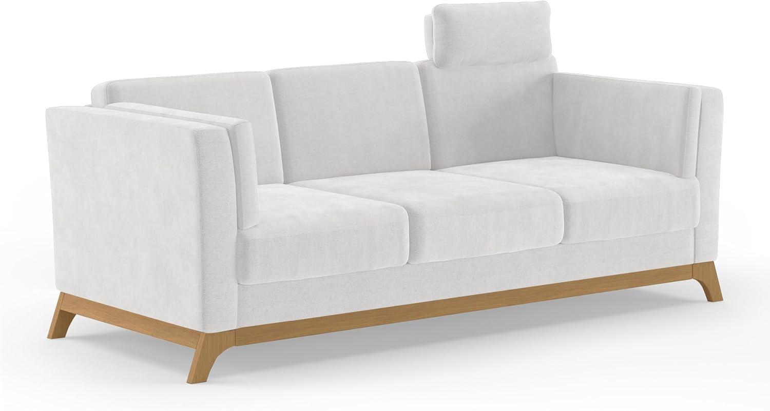 Cavadore 3er-Sofa Vida / 3-Sitzer Couch im trendigen Design mit massivem Holzrahmen in Eiche, Kopfstütze mit Kuschelkissen / 213 x 84 x 93 / Mikrofaser, Weiß Bild 1