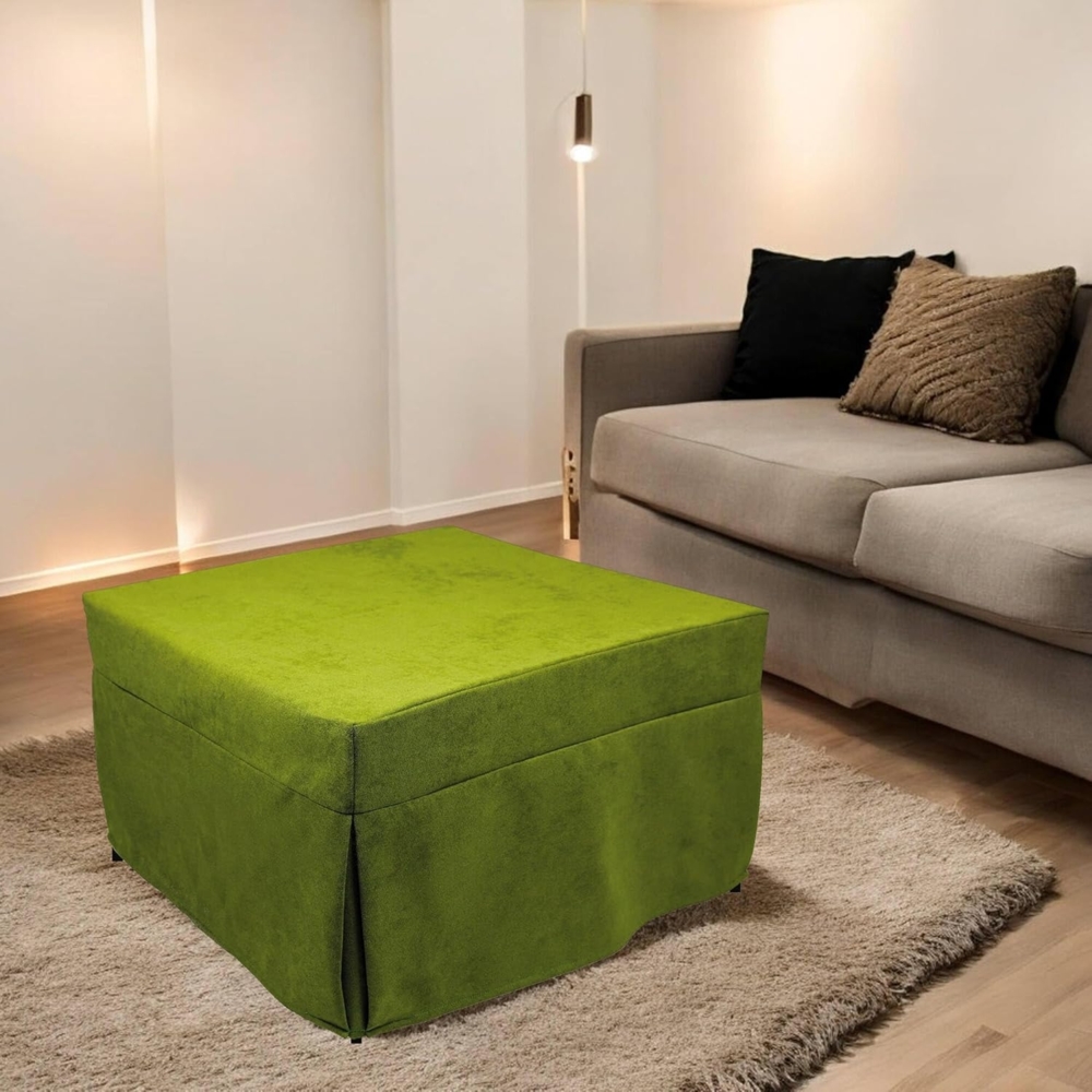 Dmora In ein Einzelbett umwandelbarer Puof, Made in Italy, Klappbett, Pouf aus abnehmbarem, platzsparendem Stoff für das Wohnzimmer, cm 78x78 / 195h45, Grün Bild 1