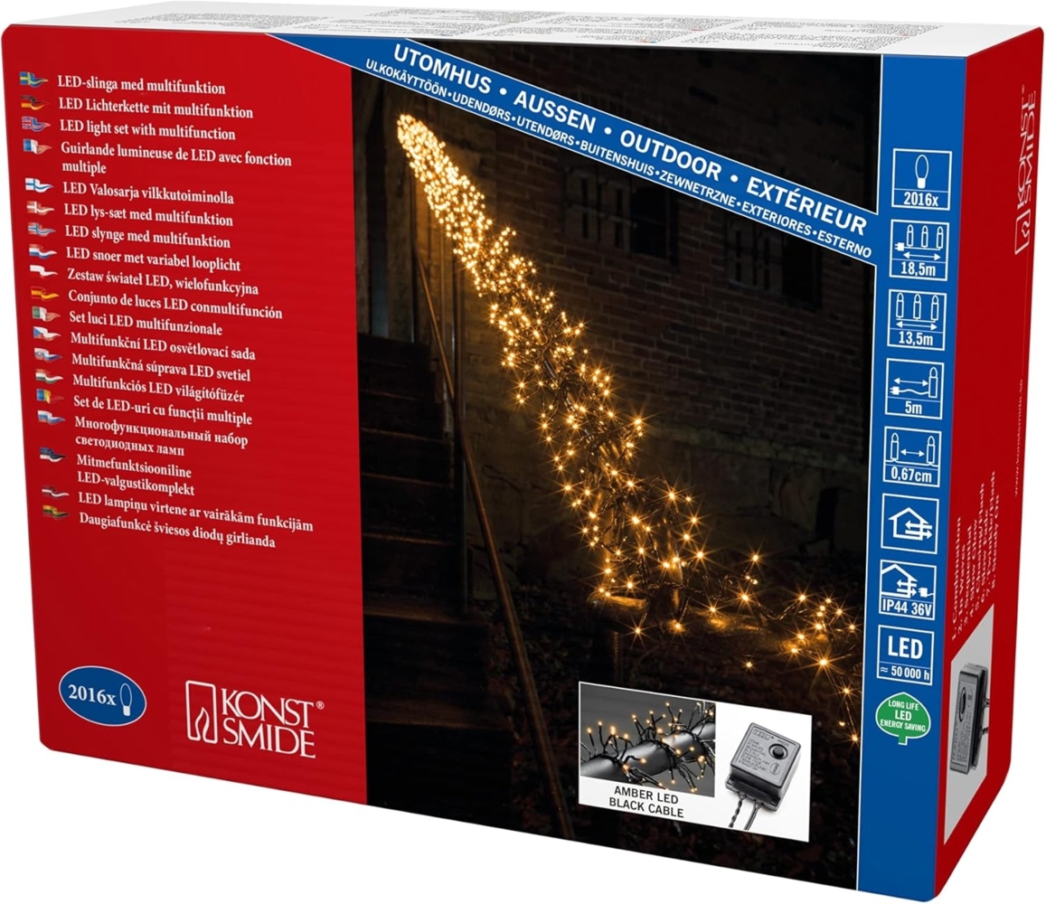 Konstsmide Micro LED Büschellichterkette Cluster, mit 8 Funktionen, Steuergerät und Memoryfunktion, 2016 bernsteinfarbene Dioden, 36V Außentrafo, schwarzes Kabel - 3866-800 Bild 1