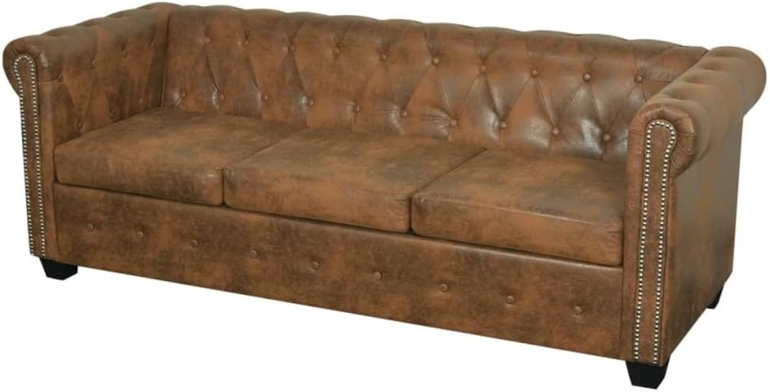 vidaXL Chesterfield-Sofa 3-Sitzer Kunstleder Braun 243620 Bild 1