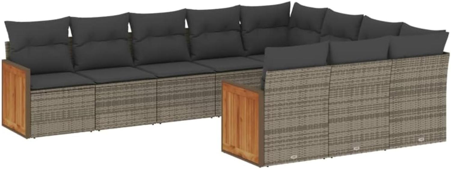 vidaXL 10-tlg. Garten-Sofagarnitur mit Kissen Grau Poly Rattan 3260422 Bild 1