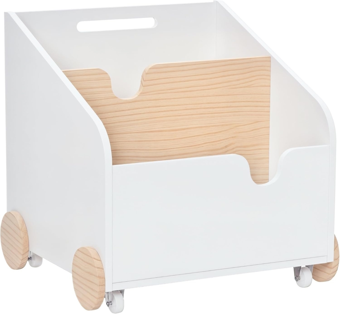 HOMCOM Aufbewahrungsbox für Kinder auf Rädern weiß, naturholz Bild 1