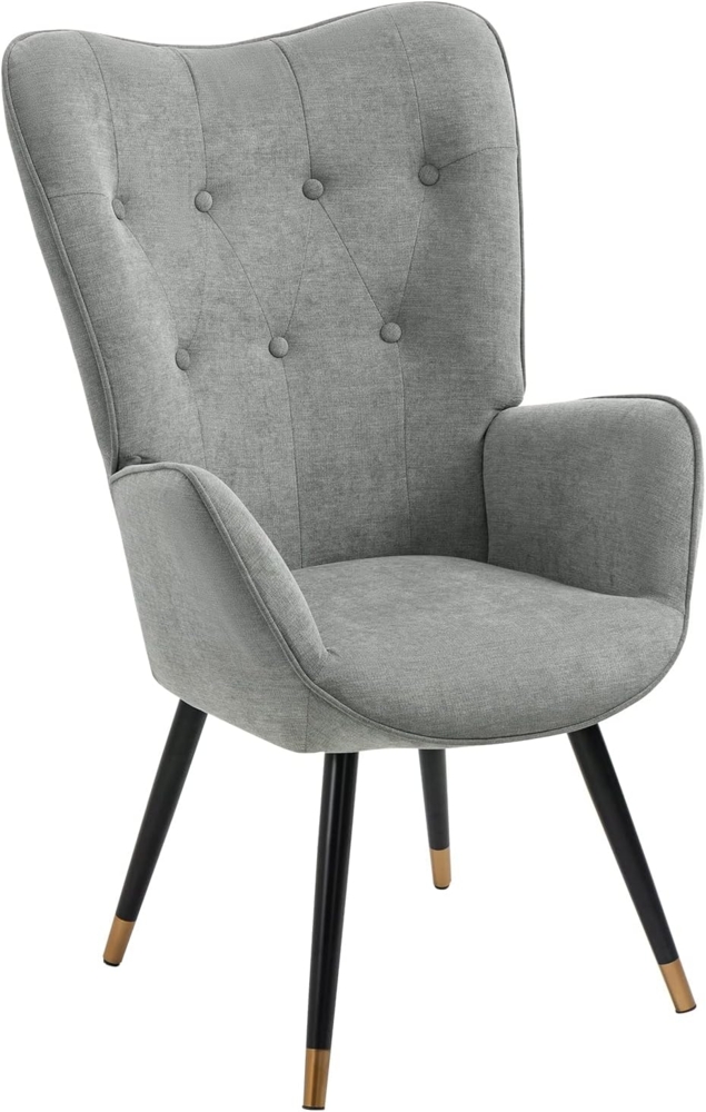 MEUBLE COSY Sessel Relaxsessel Lehnstühle Polstersessel Einzelsofa mit Vergoldeten Metallbeinen Ohrensessel für Wohnzimmer Schlafzimmer Büro Vanity, Stoff, Grau, Metall, 66 x 71 x 109 cm Bild 1