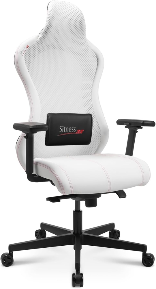 Topstar Bürostuhl Gamingstuhl Sitness RS Sport Plus Continental Kunstleder inkl. Armlehnen weiß/weiß rote Naht mit Lordosenkissen Bild 1