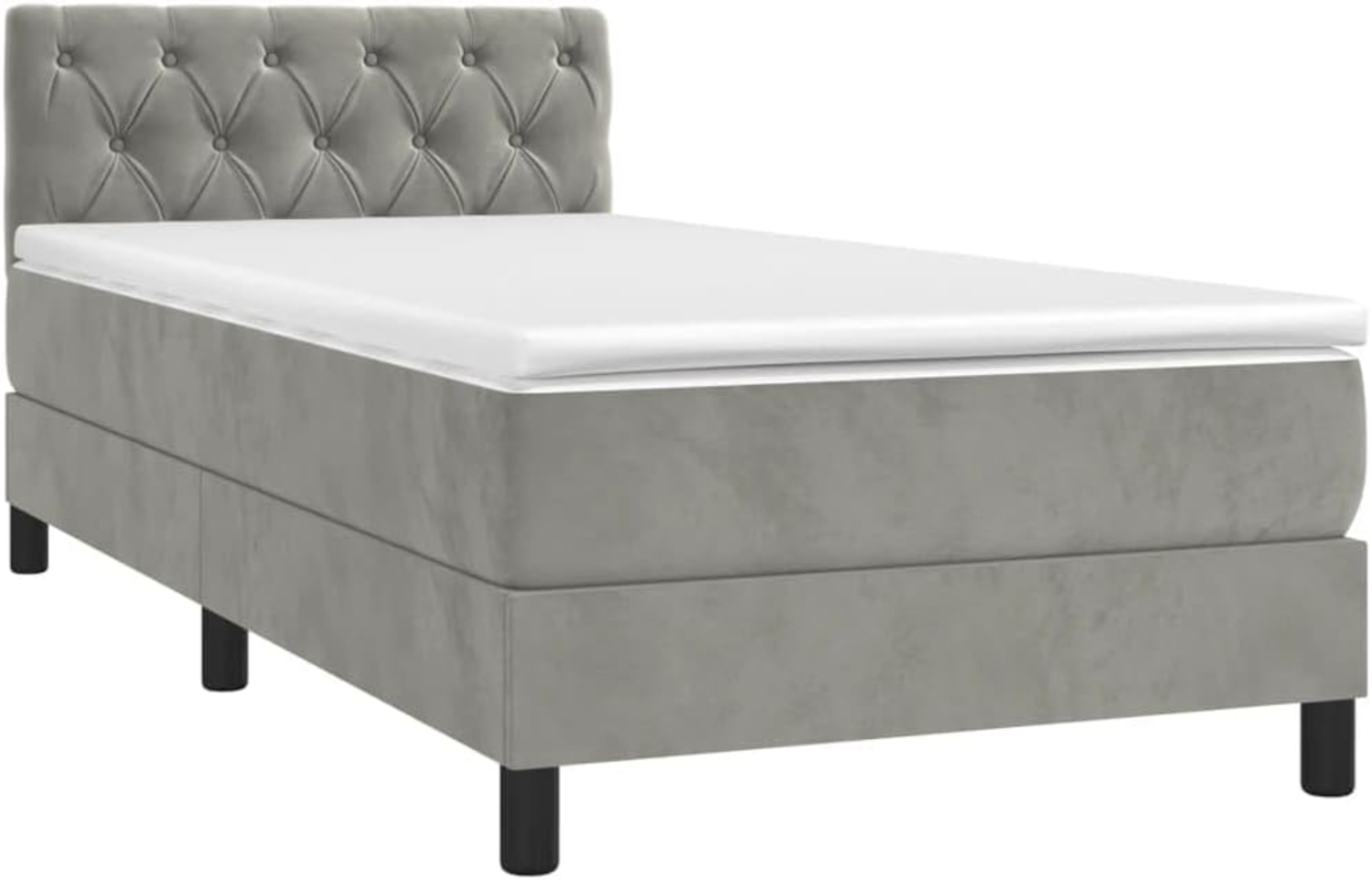 vidaXL Boxspringbett mit Matratze Hellgrau 80x200 cm Samt, Härtegrad: H2 Bild 1