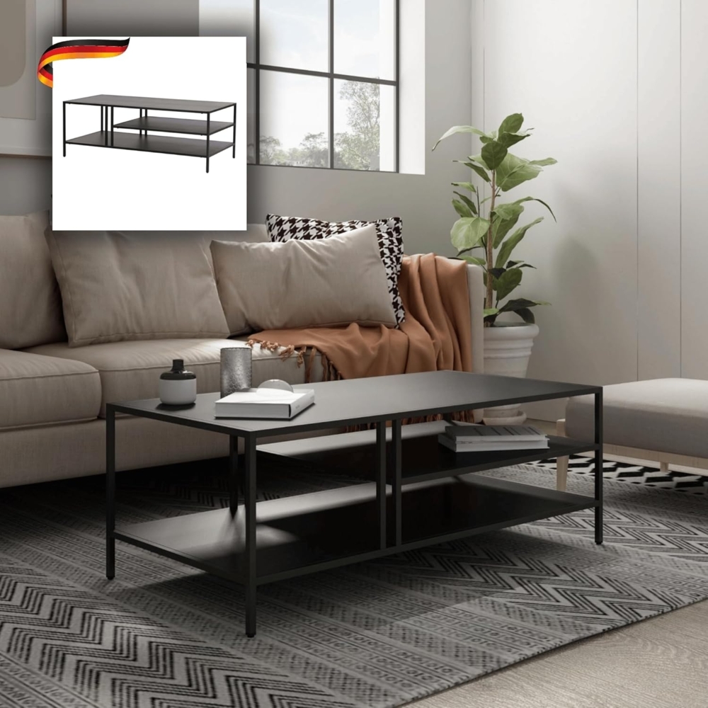 DELUKE® Couchtisch mit Stauraum PHILI - Rechteckig Sofatisch rechteckig Stubentisch Wohnzimmertisch Kaffeetisch Beistelltisch Tisch für Couch 40 x 110 x 55 cm Schwarz Bild 1