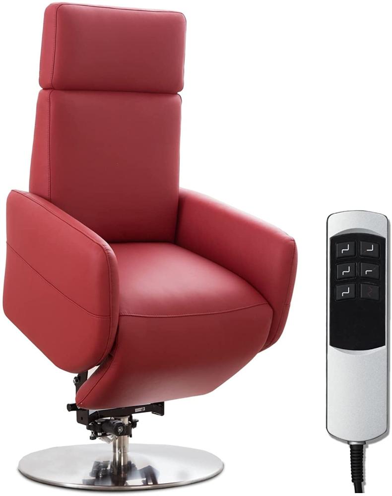 Cavadore TV-Sessel Cobra mit 2 E-Motoren und Aufstehhilfe / Elektrisch verstellbarer Fernsehsessel mit Fernbedienung / Relaxfunktion, Liegefunktion / bis 130 kg / M: 71 x 110 x 82 / Echtleder Rot Bild 1