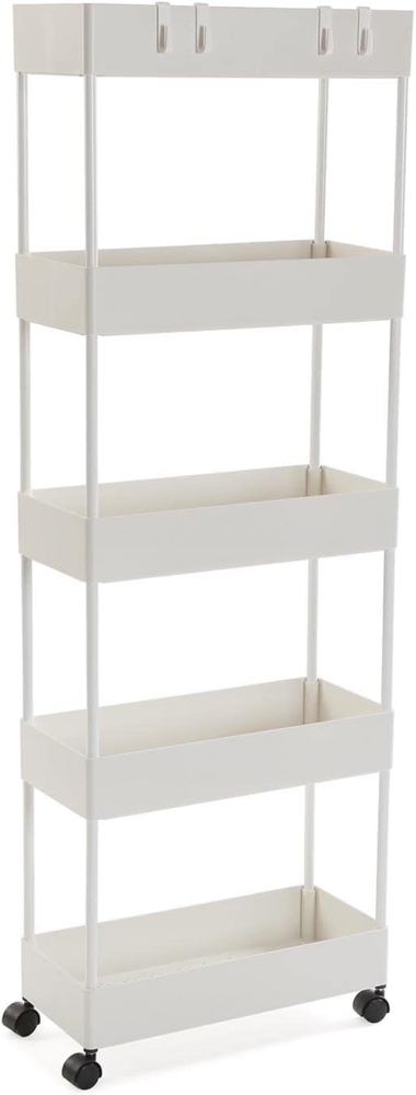 Versa Skuvoy Badezimmer-Hilfsmöbel, Aufbewahrungswagen oder -Karren, mit 5 Einlegeböden und Laufrollen, Maßnahmen (H x L x B) 116 x 18 x 40 cm, ABS und Kunststoff, Farbe: Weiß Bild 1