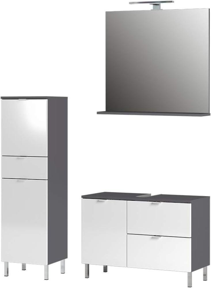 Germania Badezimmer-Set 8338-569 GW-Mauresa, bestehend aus Waschbeckenunterschrank, Spiegel und Schrank, im Dekor Graphit/Weiß, 120x200x34 cm Bild 1