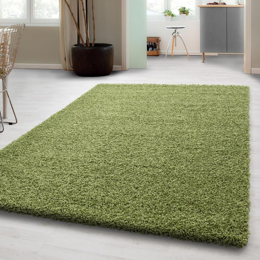 Carpetsale24 Shaggy Hochflor Teppich Wohnzimmer 250x350 (240 x 340 cm) Grün Modern - Teppich Flauschig, Extra Weich, Pflegeleicht und einfarbig - für Schlafzimmer, Esszimmer - Ideal als Küchenteppich Bild 1