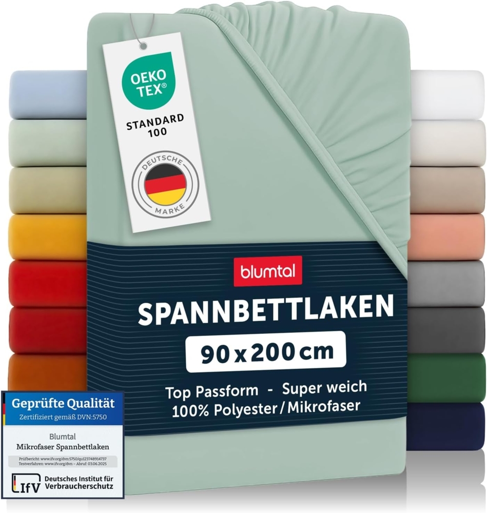 Blumtal® Spannbettlaken 90x200 cm 2er Pack - Spannbettlaken Microfaser - Oekotext zertifizierte Bettlaken 90x200 cm 2er Set - Spannbetttuch 90x200 cm - Bettbezug 90x200 cm -Leintuch - Summer Green - Grün Bild 1