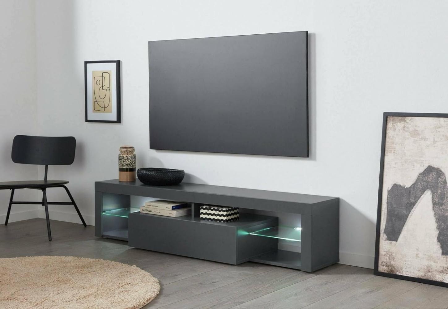 Dmora - TV-Ständer Ugo, TV-Ständerbasis, niedriges Wohnzimmer-Kommode mit 1 Tür, 100% Made in Italy, 160 x 40 x 35 cm, Anthrazit Bild 1